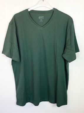 NWOT Pact Organic Cotton Softspun V-Neck Short Sleeve Tee - Green - XL